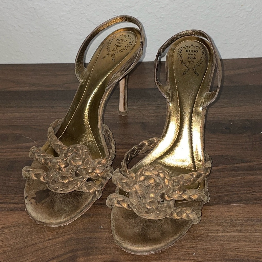 Rodo Gold Braided Heels Size 38.5